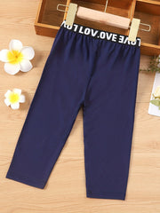 Toddler Girls Letter Waistband Elastic Casual Pants Trousers for Spring and Fall