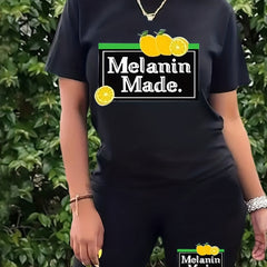 Women's Plus Lemon & Letter Print Tee & Shorts Set