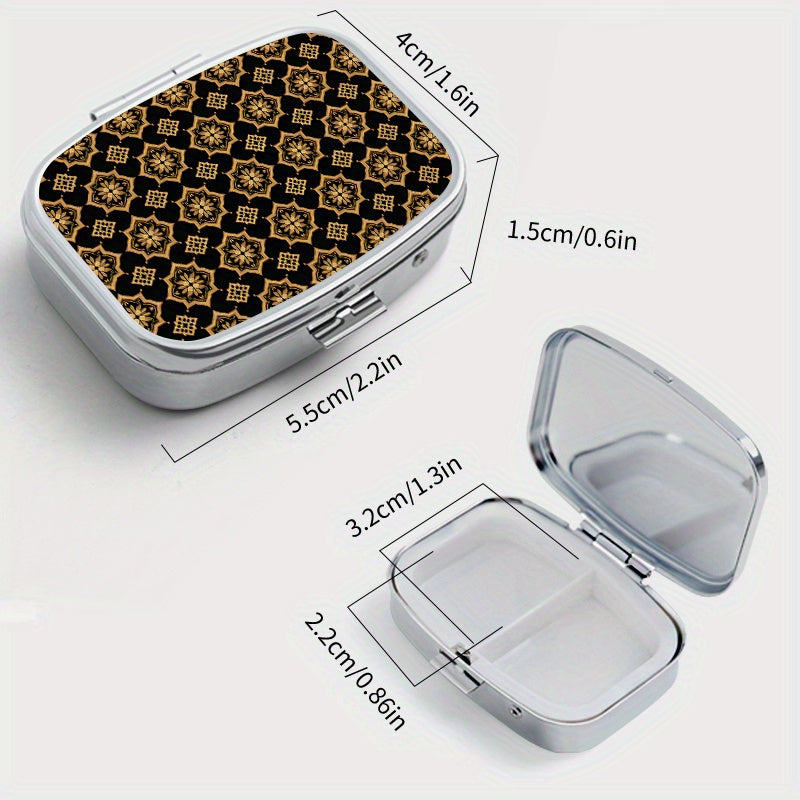 Retro Pattern Printed Medicine Box with Two Compartments