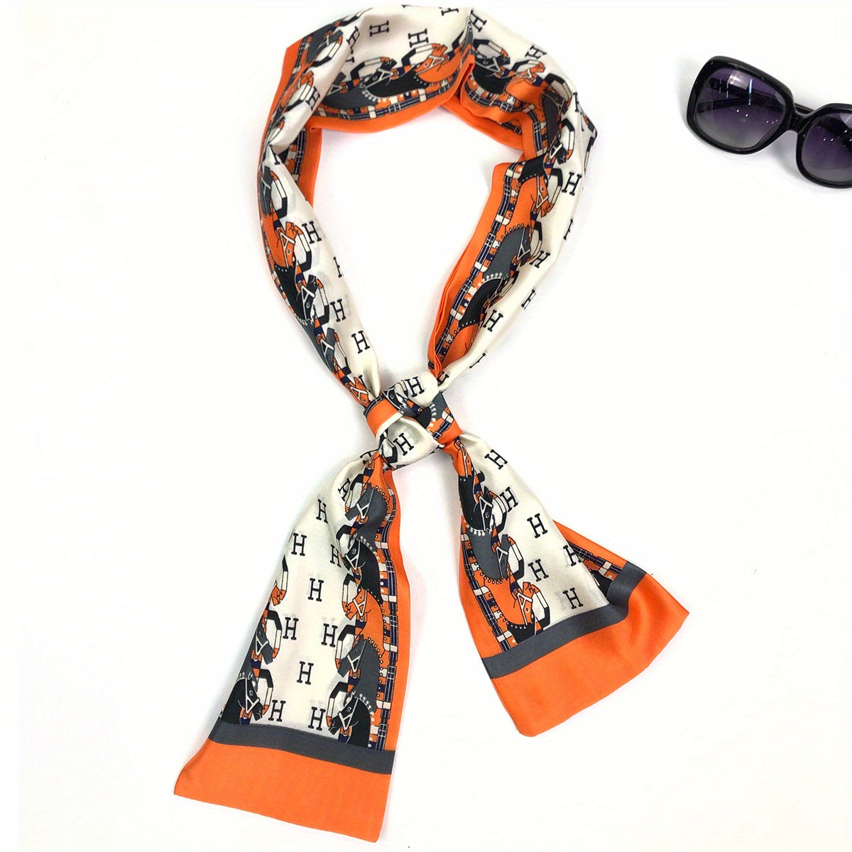 Vintage Flower Print Skinny Scarf Casual Necktie Scarf Hair Ribbon