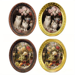 1:12 Dollhouse Wall Decoration Murals Rose and Cat Still Life Paintings