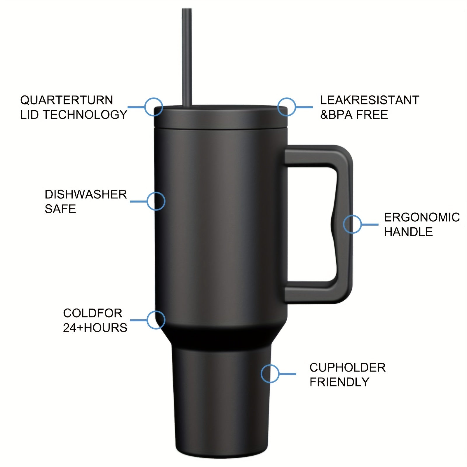 Stainless Steel Tumbler with Straw Lid Handle