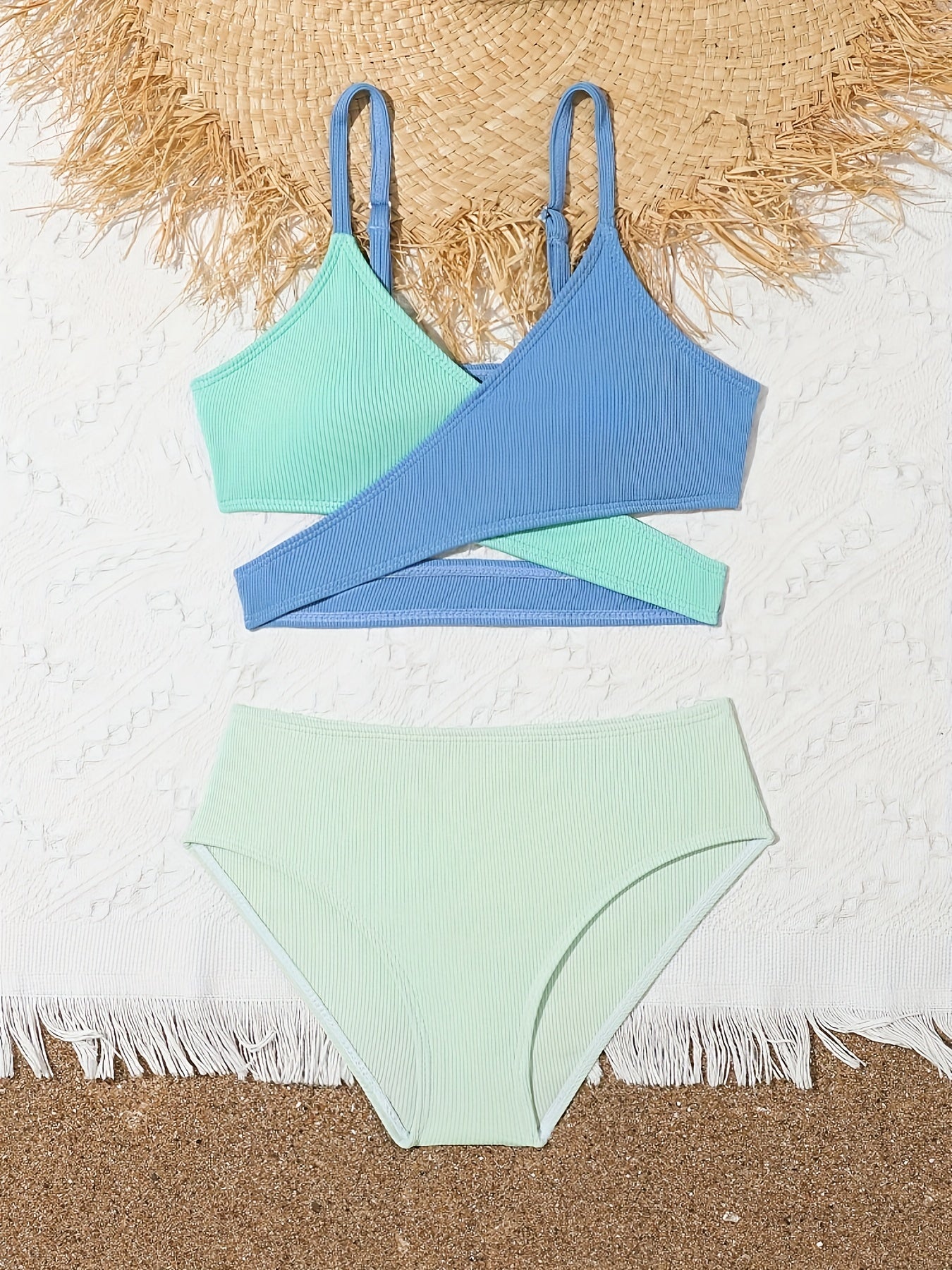 Girls 2pcs Bikini Set Crisscross Top Briefs Swimsuit Set