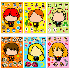 6pcs Graffiti Puzzle Stickers Big Head Cartoon Character Make A Face Stickers