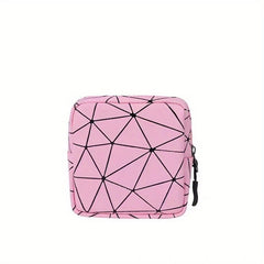 Geometric Pattern Mini Storage Bag Zipper PU Leather Lightweight Organizer