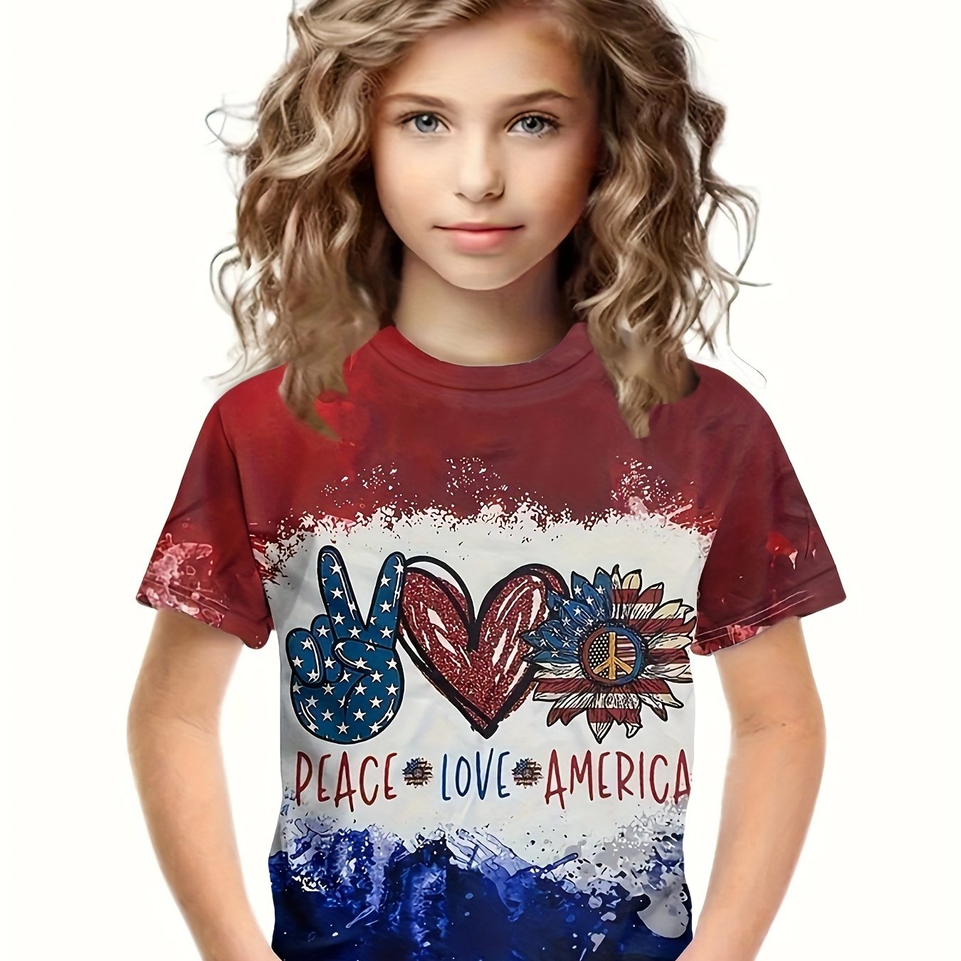 3D PEACE LOVE AMERICA Short Sleeve T shirt Kids Pullover Tops Summer