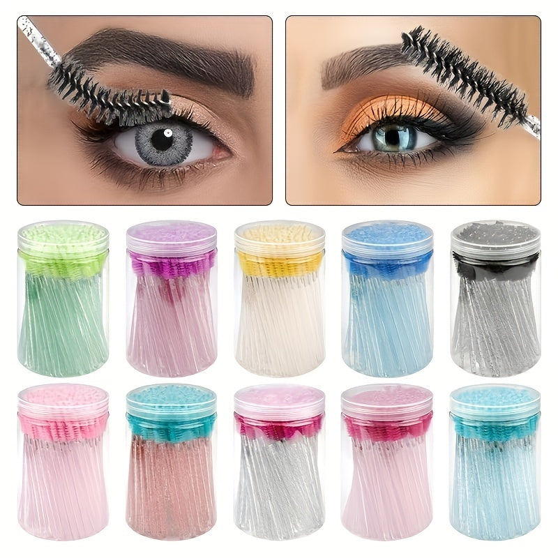100pcs Eyelash Brushes with Container for Extensions and Makeup