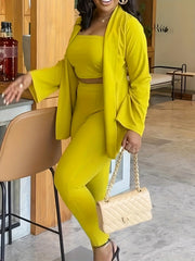 Women's Plus Solid 3PC Set: Cardigan, Crop Top, Leggings