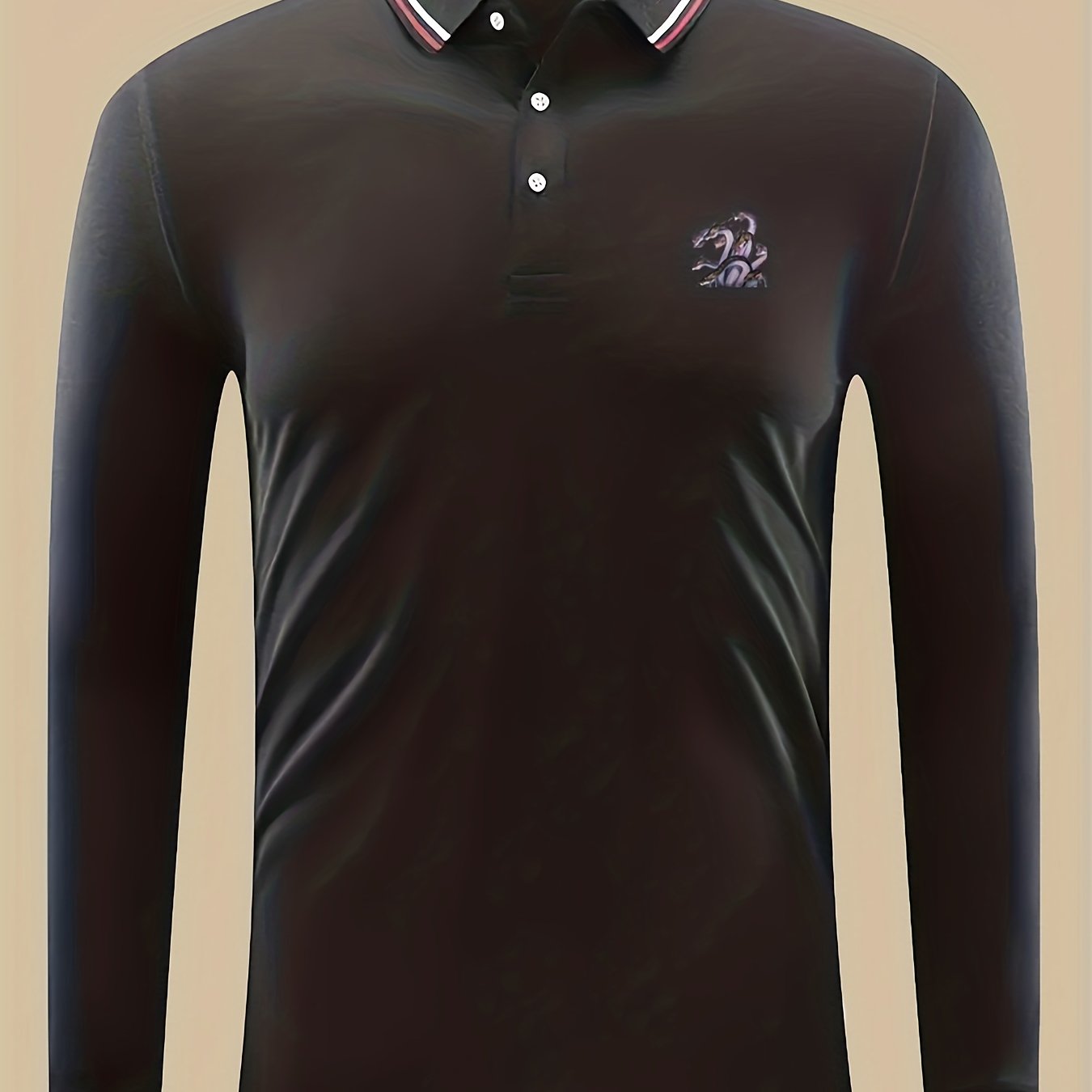 Snake Print Men's Casual Long Sleeve Polo Shirt
