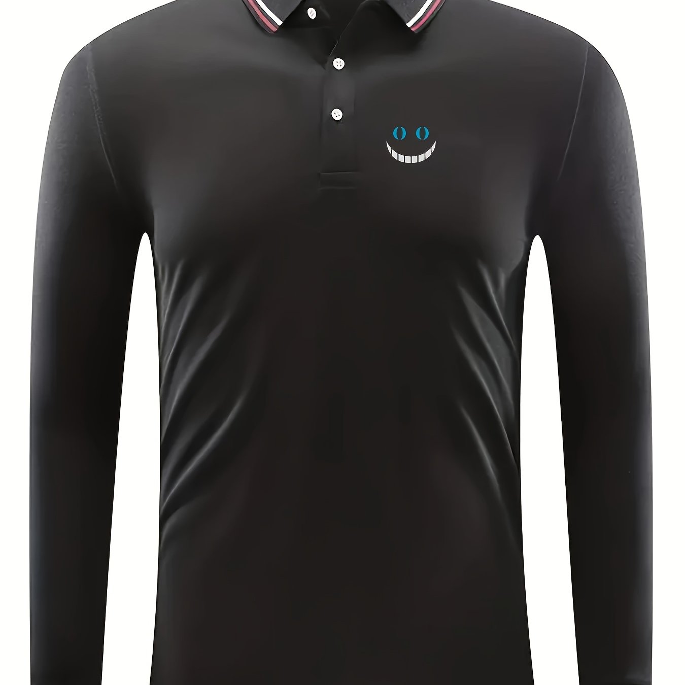 Men's Smile Face Pattern Lapel Sports Shirt Top