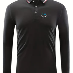 Men's Smile Face Pattern Lapel Sports Shirt Top