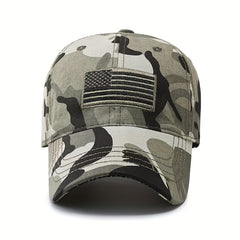 Camouflage Baseball Cap with American Flag Print