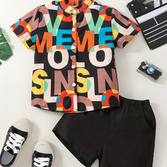 2pcs Boys Short Sleeves Shirt & Shorts Set, Summer Clothes