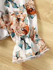 Toddler Girls Art Flowers Off The Shoulder Top and Pants Set