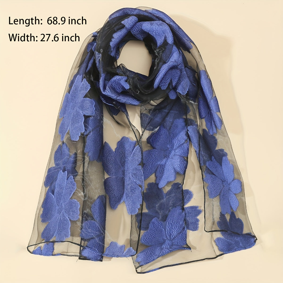 Flower Embroidery Scarf Solid Gauze Shawl Classic
