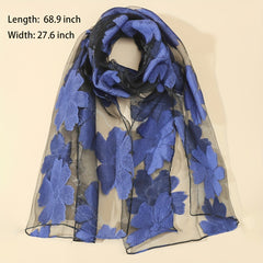 Flower Embroidery Scarf Solid Gauze Shawl Classic