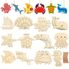 48pcs Ocean Animal Wooden Craft Set DIY Crafts for Birthdays Parties & Festivals