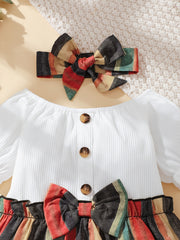 2pcs Baby Girls Striped Dress & Headband Set