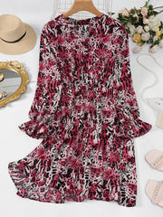 Graphic Print Ruffle Trim Button Up Dress