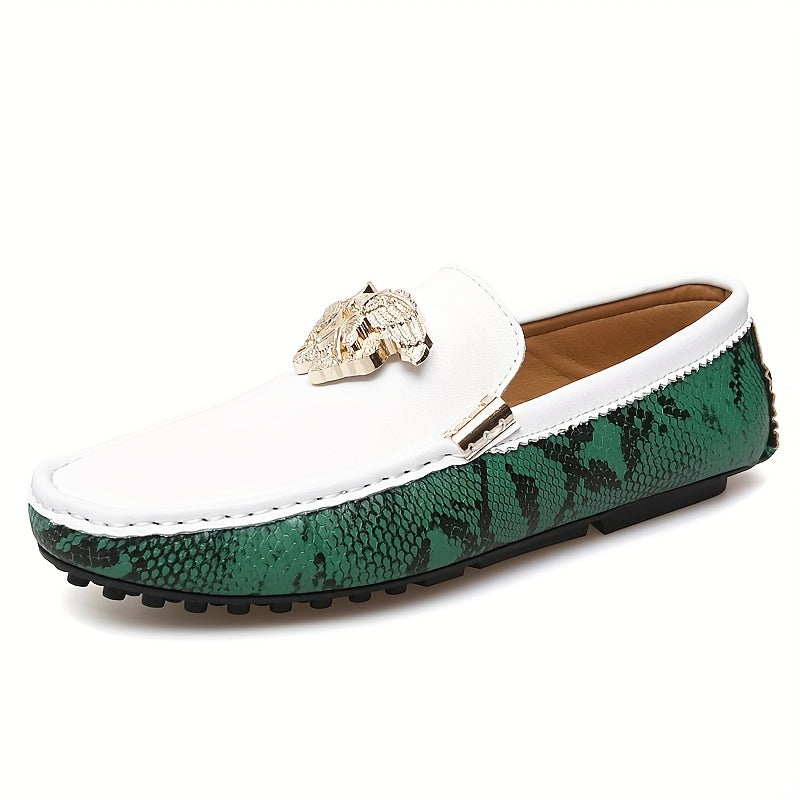 Men's Reptile Effect Loafer Shoes with Metallic Decor