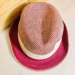 Rose Red Rolled Brim Fedora Cap Vintage Jazz Straw Hat Casual Block Top Hat
