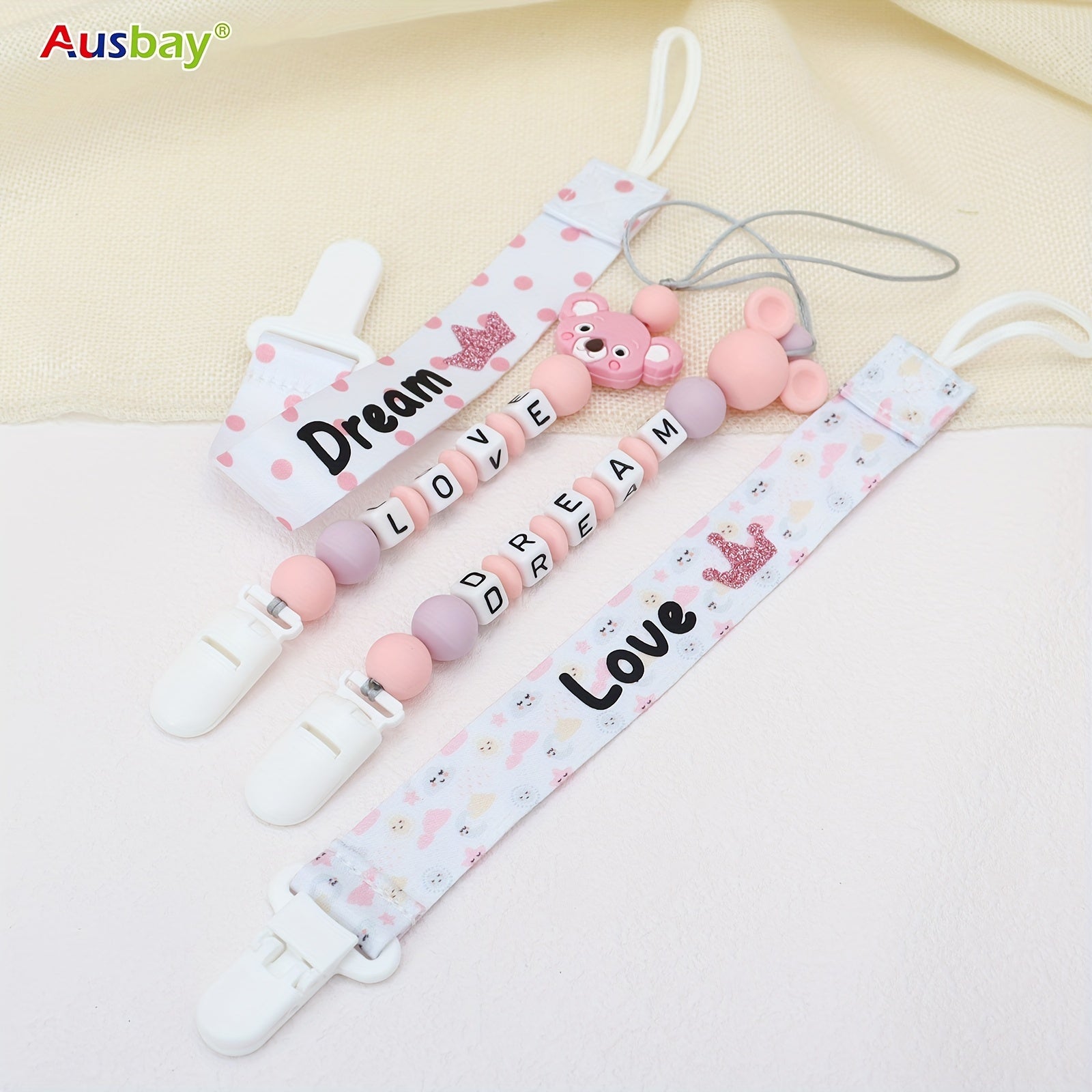 Customized Baby Dummy Clip Personalized Pacifier Leash Newborn Gift