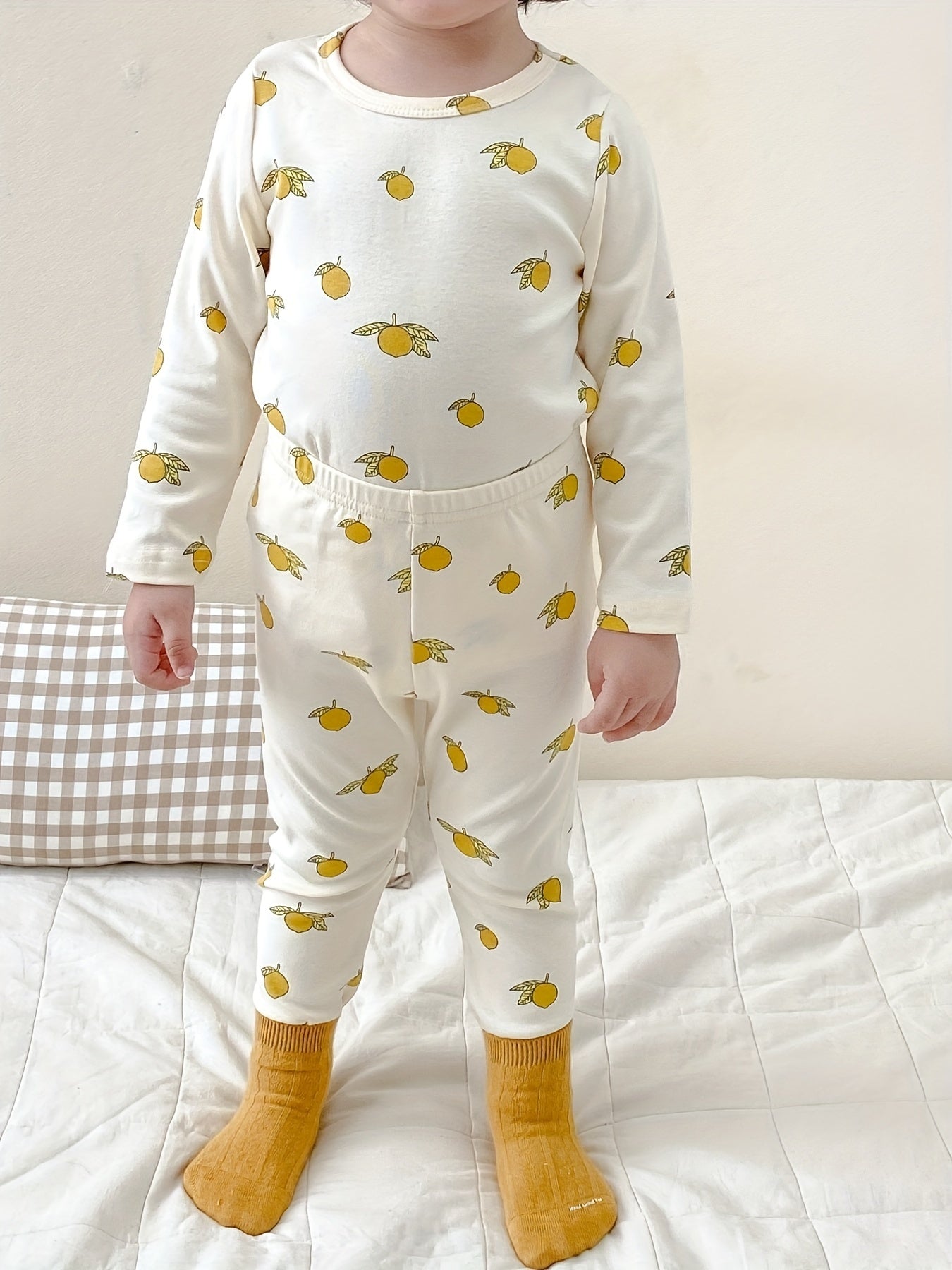 Boys Lemon Print 2pcs Pajamas Set Long Sleeve Top & Pants