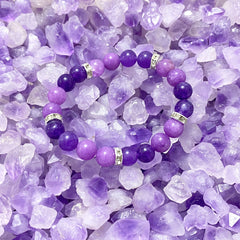 2pcs Amethyst Bracelet Pine Stone Beaded Hand String for Courage