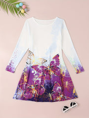 Girls 3D Butterfly Graphic Long Sleeve Dress