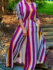 Women's Plus Size Colorblock Stripe Print Blouse & Wide Leg Pants Set