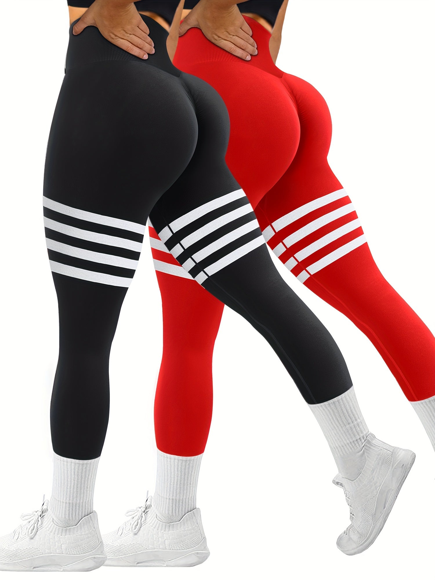 Striped Butt Workout Leggings For Women Booty Lifting High Waist Yoga Pants