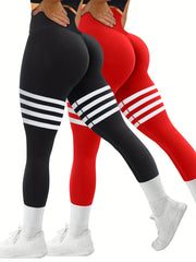 Striped Butt Workout Leggings For Women Booty Lifting High Waist Yoga Pants