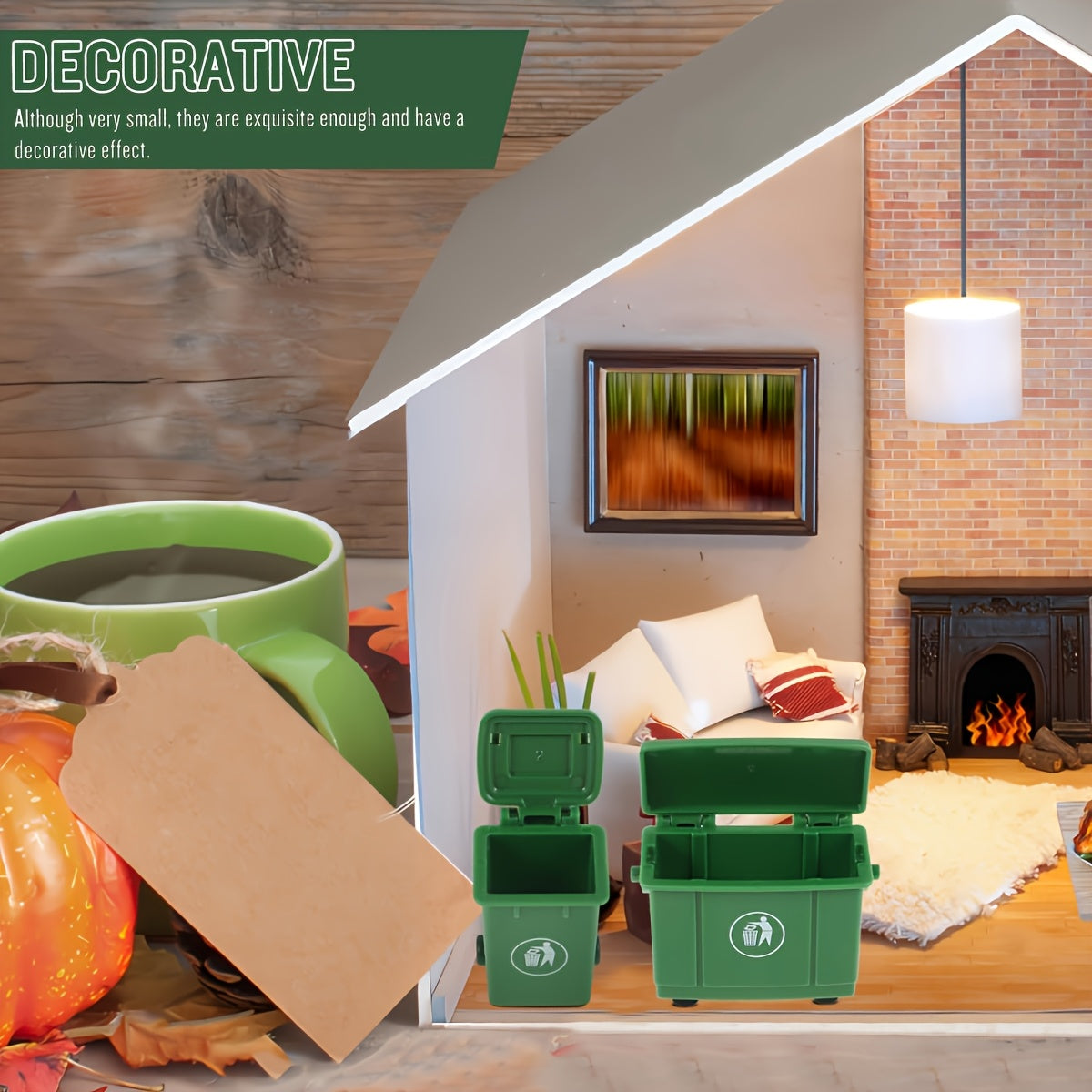 2pcs Green Garbage Bins for Dollhouses Compact Recycling Trash Cans with Lids