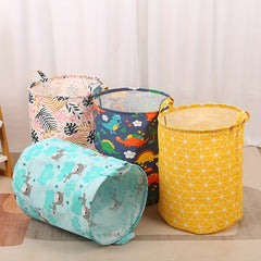 Print Laundry Basket Portable Foldable Home Storage Bag Cotton Linen Hamper