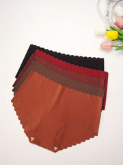 5pcs Seamless Solid Briefs Scallop Trim Intimates Panties Women's Lingerie