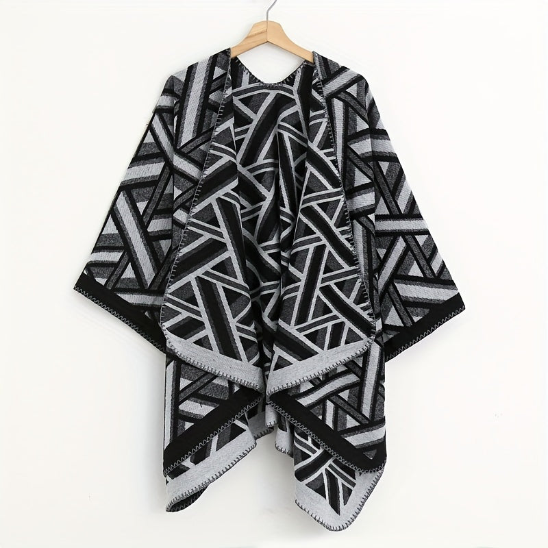 Striped Cashmere Shawl Double Wrap Cape Vintage Cardigan