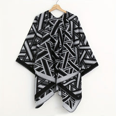 Striped Cashmere Shawl Double Wrap Cape Vintage Cardigan
