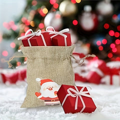 10pcs Christmas Burlap Gift Bags with Drawstring Xmas Party Favors Sacks