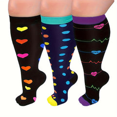 3pairs Plus Size Compression Socks 15-20 mmHg Wide Calf Knee High for Women Men