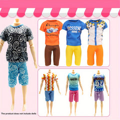 10pcs 11.8 Inch Male Doll Clothing Set - 5 Tops 5 Pants