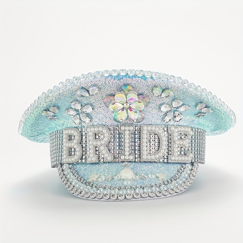 Faux Pearl Bride Hat Sequin Rhinestone Bachelorette Party Captain Caps