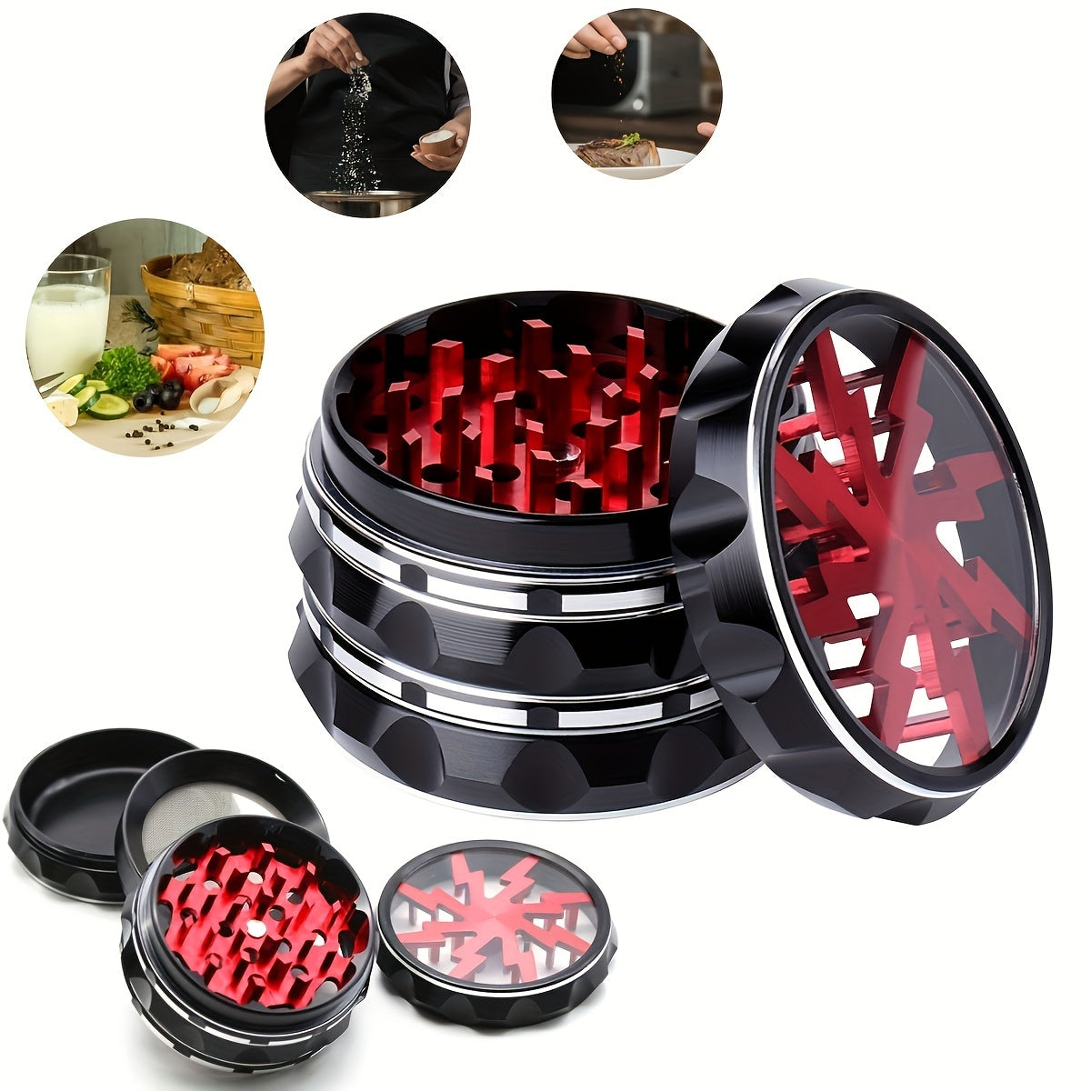 6.35cm Spice Grinder Top Transparent Red Green Pink Purple