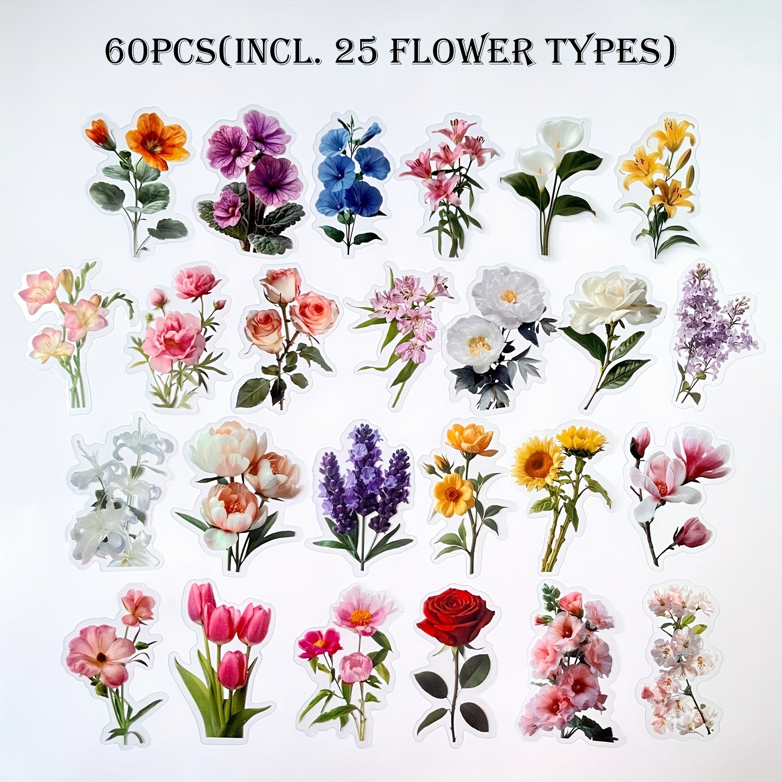 25 Blooming Flower Stickers Reusable Vinyl Stickers for Scrapbooks Cars Laptops