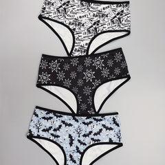 3 Pack Plus Size Sexy Panties Set Women's Plus Skull & Eye Sun Print