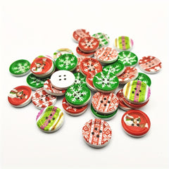 40pcs 18mm Wood Round Christmas Buttons Snowflake Xmas Tree Snowman DIY Crafts