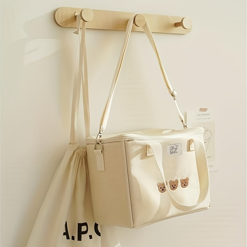 Bear Embroidery Insulated Mommy Bag Multifunctional Mother And Baby Bag