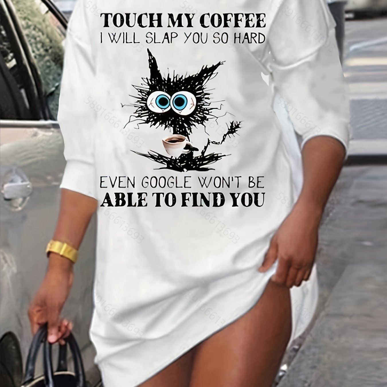 Women's Cute Cat Print Sweatshirt Dress