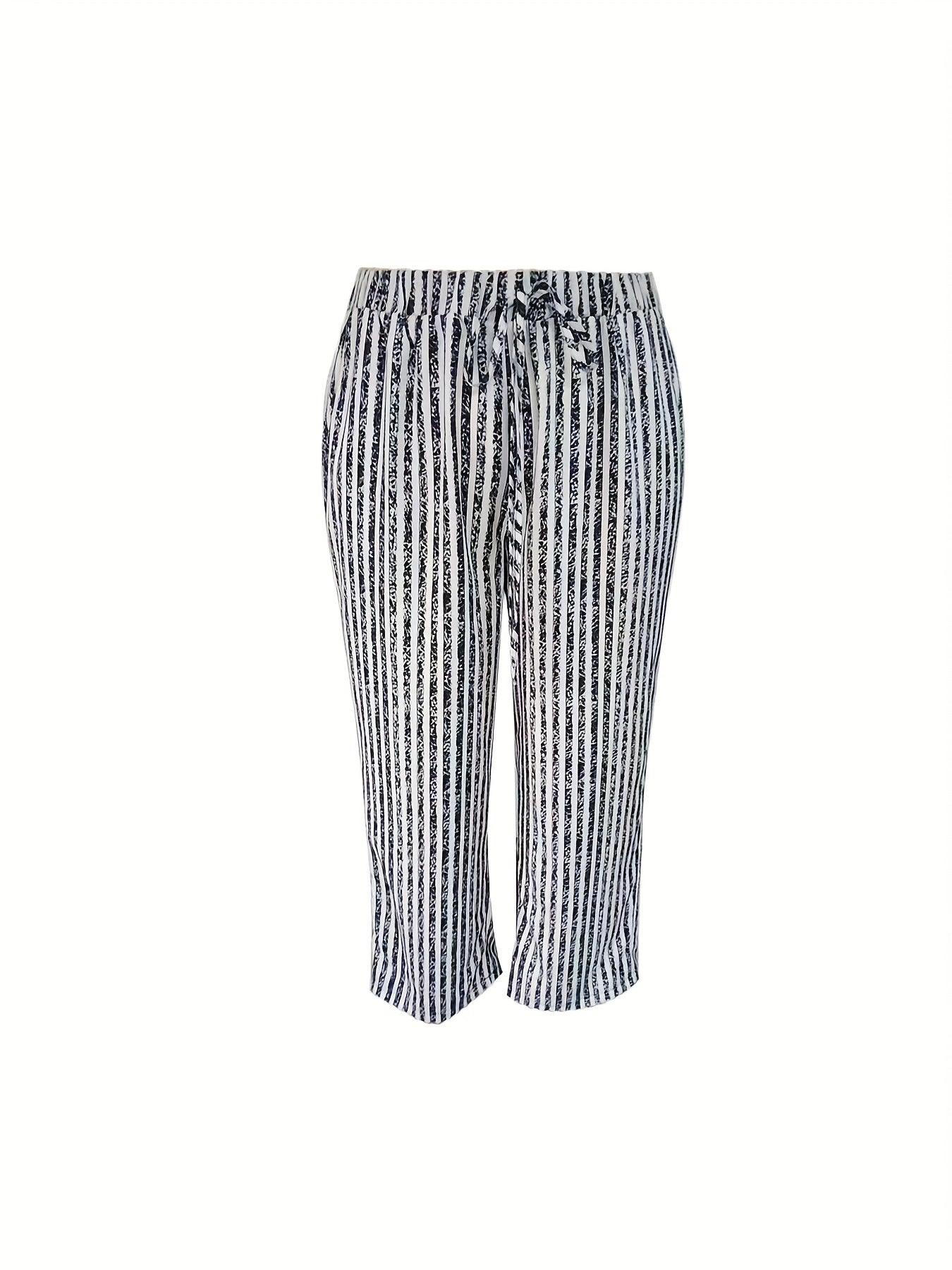 Stripe Print Elastic Drawstring Loose Fit Trousers