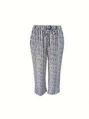 Stripe Print Elastic Drawstring Loose Fit Trousers