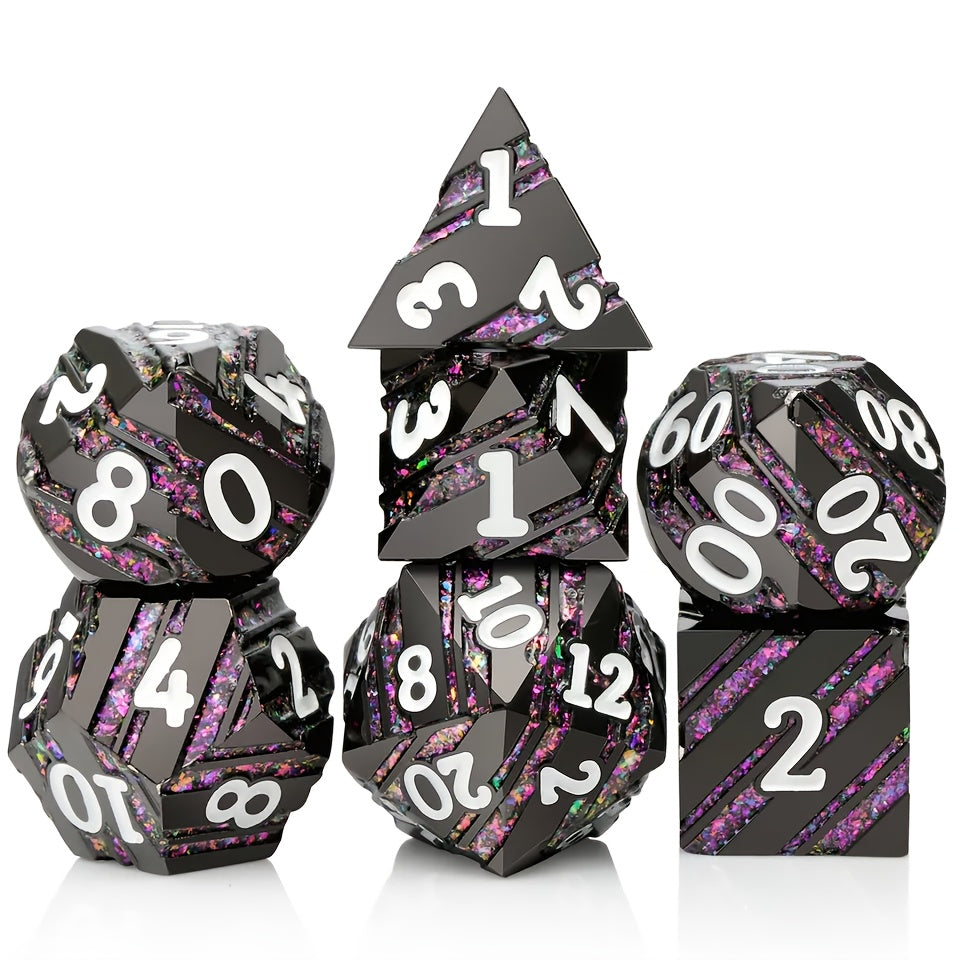 Metal Dice Set Purple Striped Board Game Set